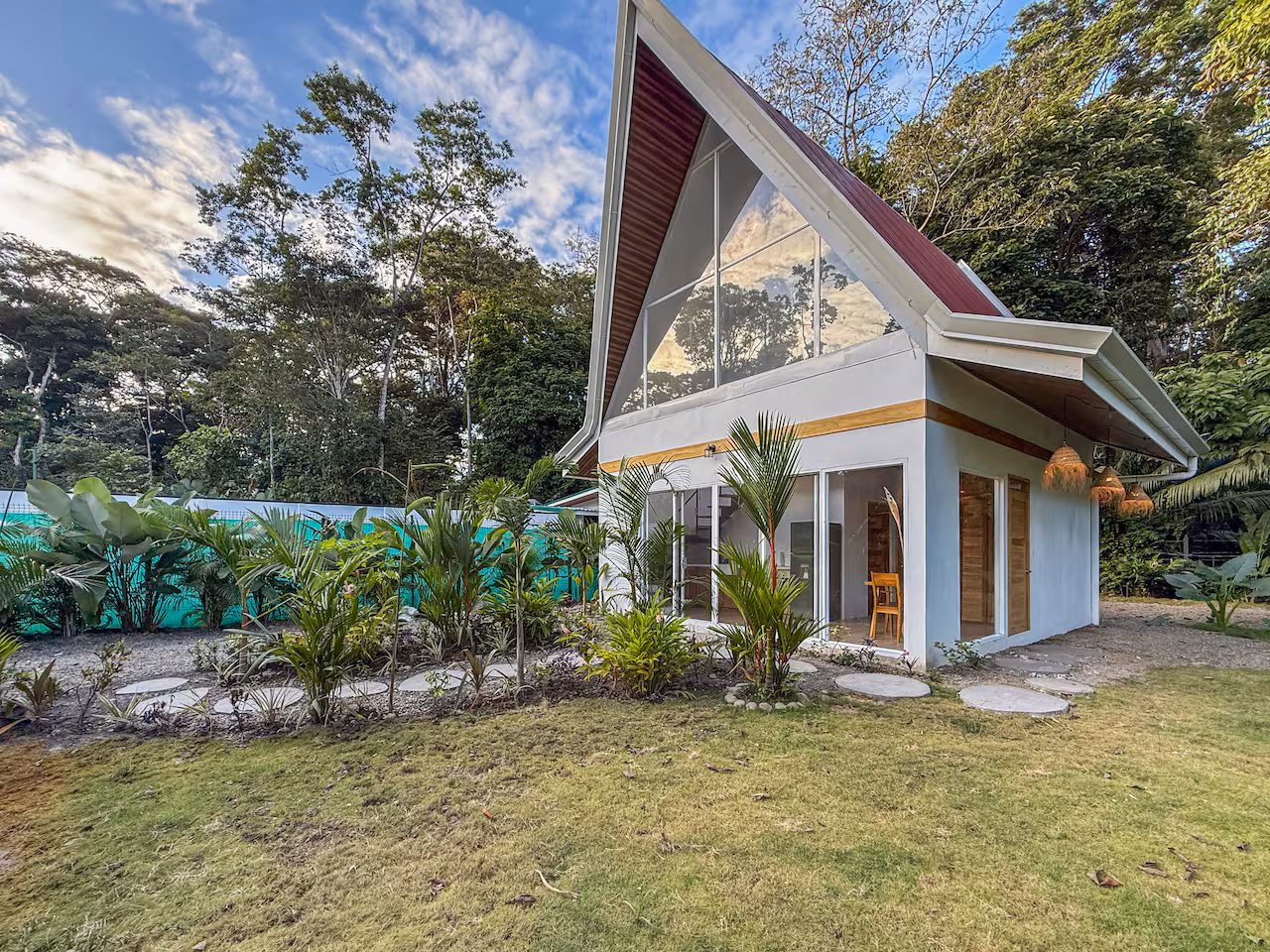 Garden patio immersed in the Caribbean jungle at Crystal Jungle Villa
